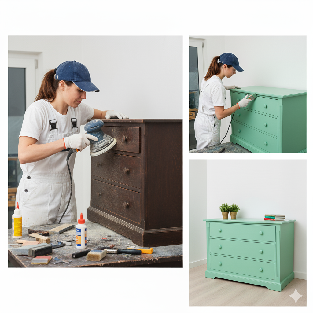 Malermeisterin bei der Möbelaufbereitung